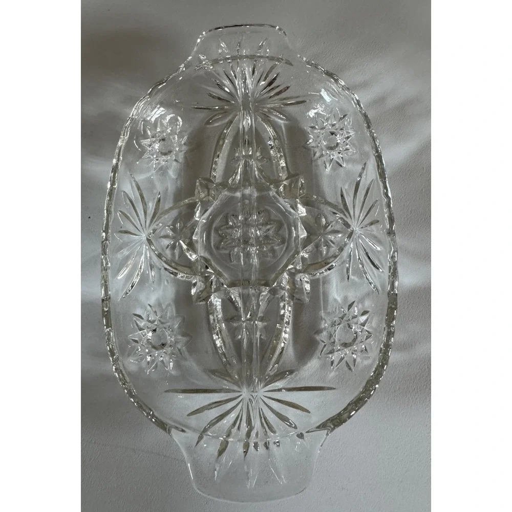 Vintage Anchor Hocking Star of David‎ Glass Relish Dish Divided Serving Tray 10